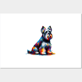 Playful Colorful Splash Cesky Terrier Artistic Portrait Posters and Art